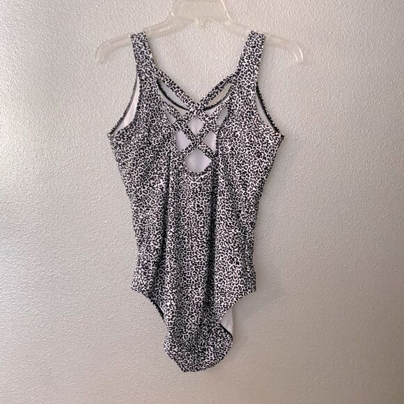 EXLURA one piece Swimsuit leopard print Crisscross back lined removable pad - Picture 3 of 7